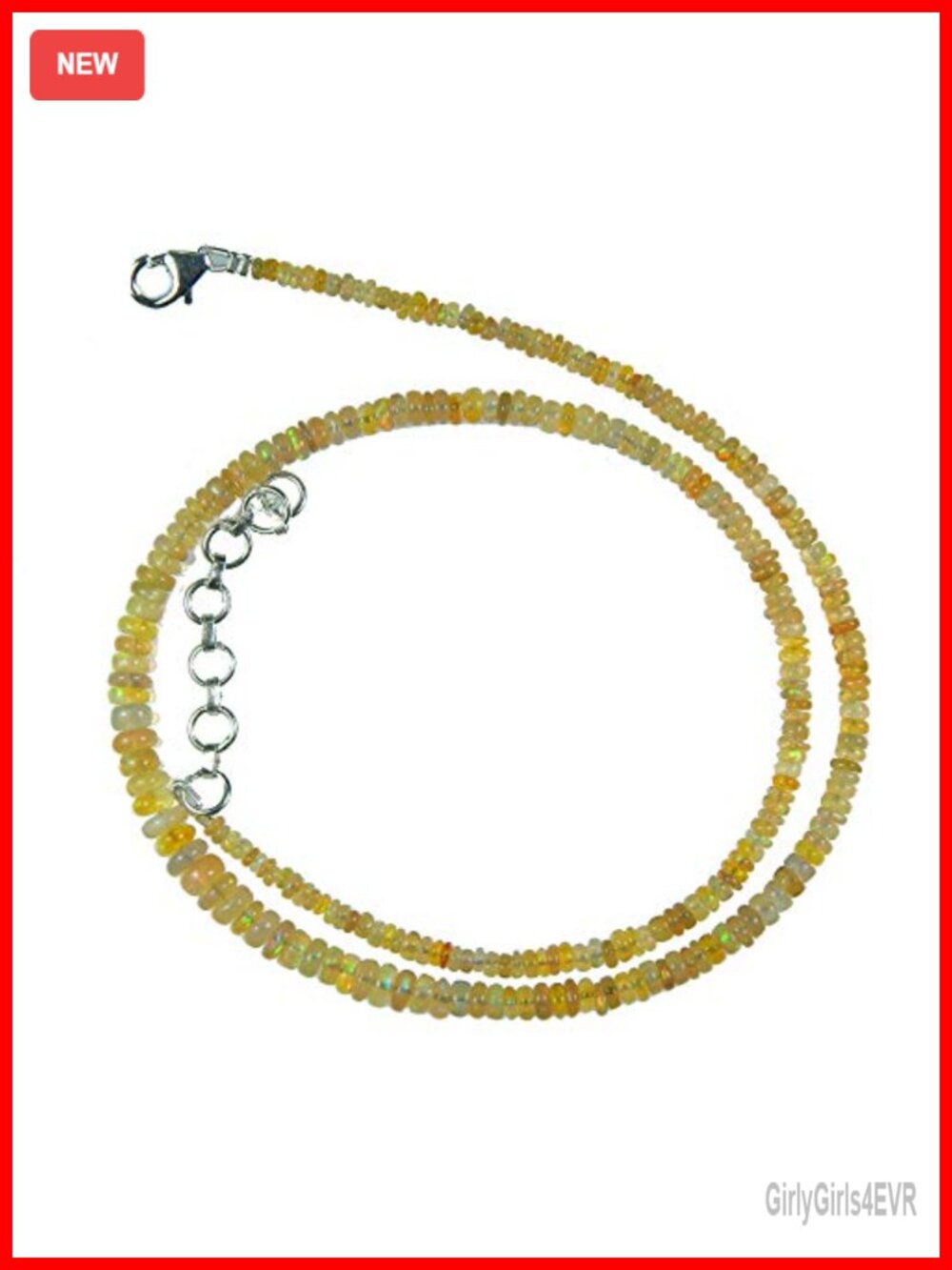 Ethiopian Opal Beaded Necklace 16 Inch Sterling Silver Extension Handmade Gift